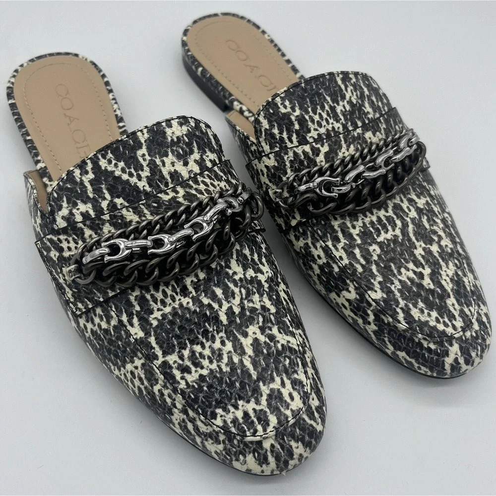 Coach Snakeskin Print‎ Mule Slides Chain Loafer Women's Size 6.5